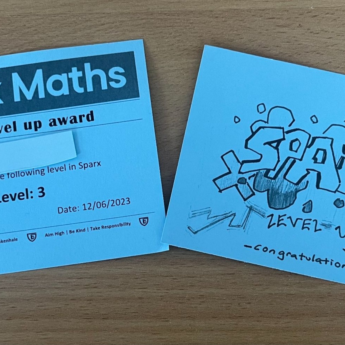 Brakenhale School - SPARX Maths Level-Up Certificates